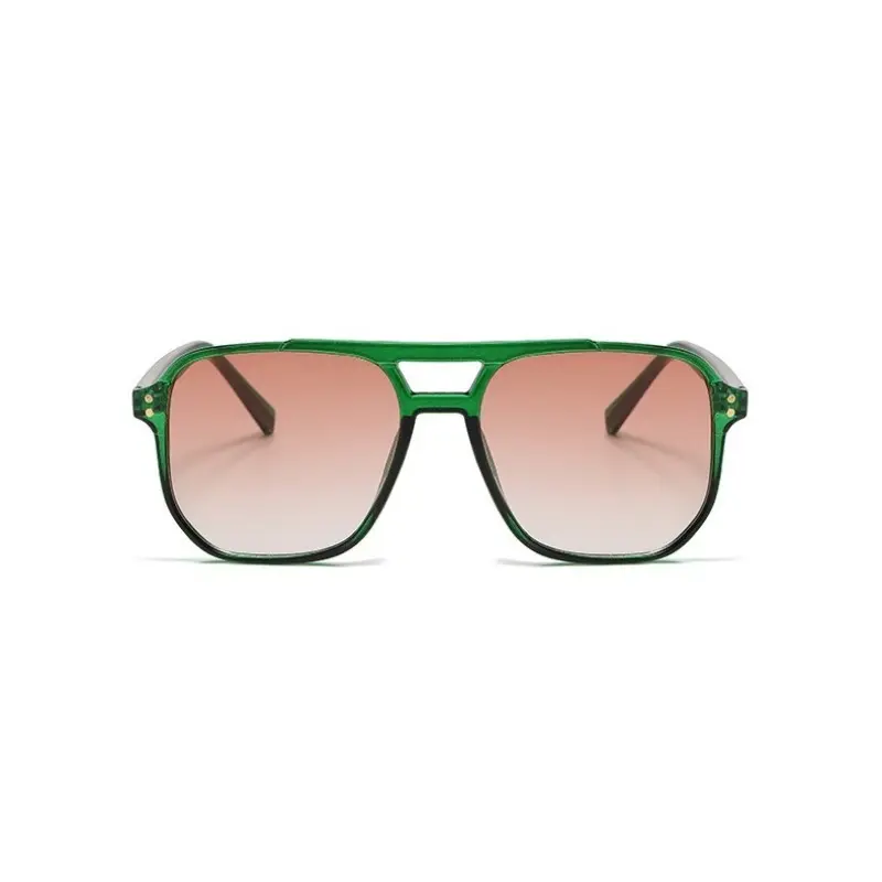 Transparent Green Double-Bridge Aviator Sunglasses for Teenagers - Full Frame Retro Square, Gradient Pink UV400 Lenses, Face-Flattering Statement Frame Glasses, Casual Wear, Driving, Everyday Use Fashion Shades, Gradient Lens, Unisex