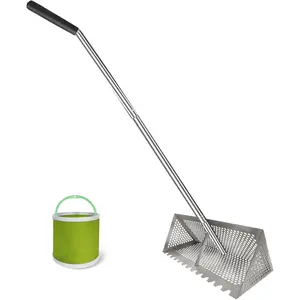 15.8-Inch Wide 304 Stainless Steel Sand Flea Rake, Collapsible Sifter Basket, Curved Handle, Portable Catcher for Beach Travel & Home Supplies Storage