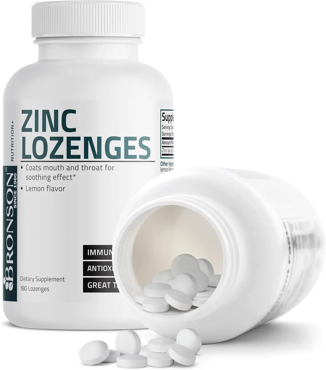 Bronson Zinc Lozenges Antioxidant & Immune Support Supplement Lemon Flavored, 180 Chewable Tablets