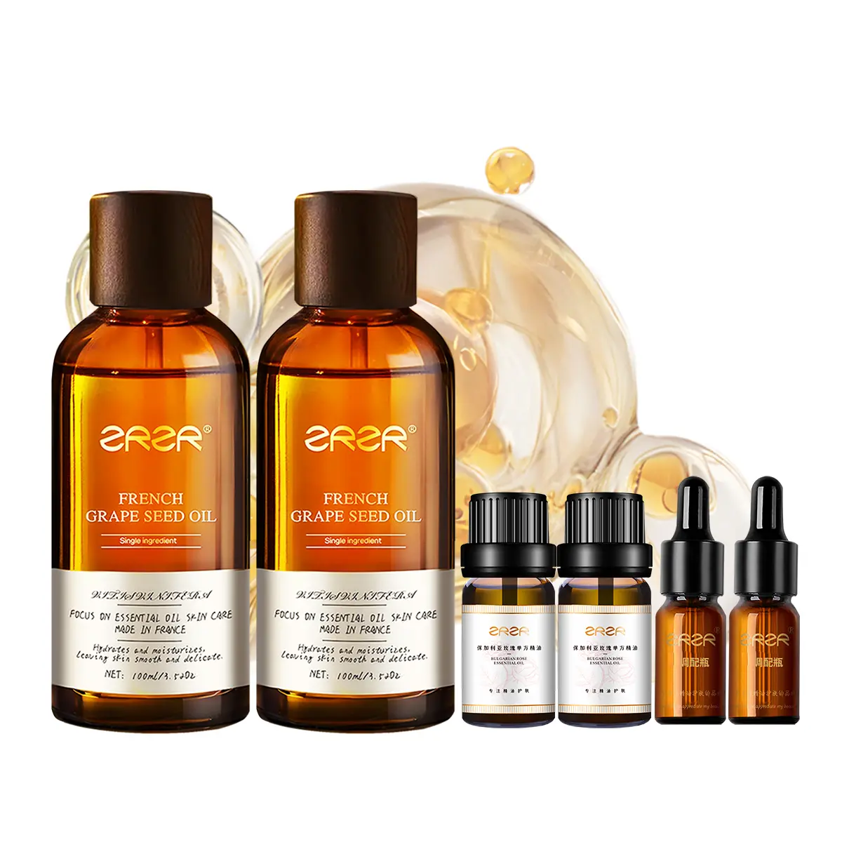 ZRZR French Grape Seed Facial Oil - Anti-Wrinkle, Firming & Moisturizing Serum with Natural Plant Fragrance, 3.38 fl oz Skincare Gift, Lightweight, Cleansing, Luxury, Daily, Radiant, Brightening, Skin Repair, Sensitive, Amber, Grape Seeds, Face Care