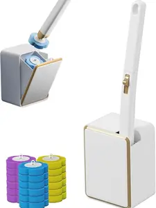 Disposable Toilet Brush Wand Set with Holder, 6 Replaceable Sponge Refills, No-Touch Bathroom Cleaning System, Deep Clean Toilet Bowl Scrubber Kit for Rim & Corners, Hygienic Wall-Mounted Floor Stand Storage