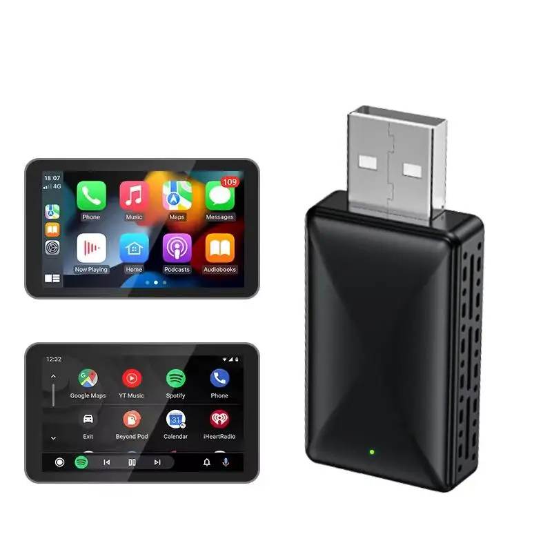 2 in 1 Wireless Car Adapter, USB Adapter Compatible with Apple CarPlay & Android Auto, Car Smart Box for Wireless Video/Music/Navigation/Phone Call