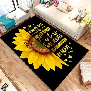 Sunflower with a butterfly and text. Printed pattern home carpet, suitable for living room, bedroom, kitchen mat, home decoration, carpet, and also suitable as a holiday gift for family and f