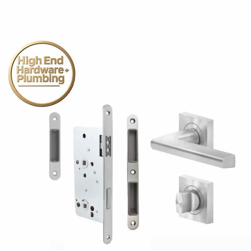 Complete handle Satin - with magnetic lock and strake plate for frame