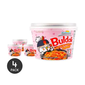 4pcs SAMYANG Cheese Spicy Tteokbokki - Creamy Flavor, 179g Bowl - Authentic Korean Snack