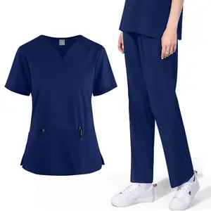 Women's Quick-Dry V-Neck Nurse Uniform – Comfortable Straight-Leg Scrubs | Multi-Color Choices