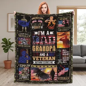 Military Veteran Blanket for Men Dad Grandpa, Proud Patriotic Veterans Blanket, Meaningful Gifts for Soldiers Military Veteran on Birthday Fathers Day Veterans Day，Soft and comfortable blankets, suitable for bedrooms and sofas.