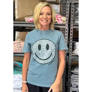 Blue Leopard Smiley Comfort Colors Tee
