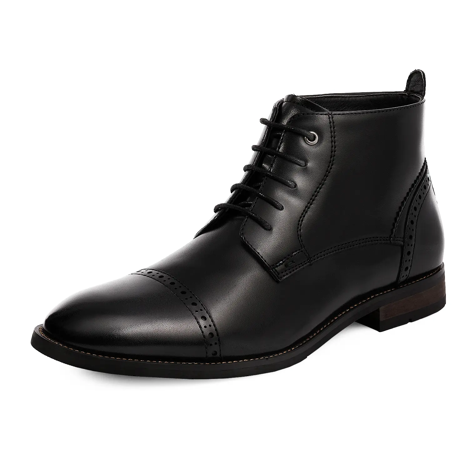 【BRUNO MARC Anniversary】 Men's Cap Toe Oxford Ankle Boots, Faux Leather Solid Business Footwear with Side Zipper, Cushioned Steady Rubber Sole, Grip for Traction, Stable Sole Hold, Breathable Pull-On Daily Formal Shoes, Men's Shoes, Daily Wear