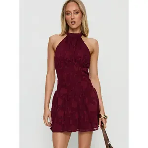 Devane High Neck Halter Playsuit Red