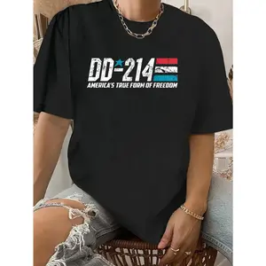 100% Cotton Unisex DD-214 "America's True Form of Freedom" U.S. Military T-Shirt – Printed Short-Sleeve T-Shirt Top