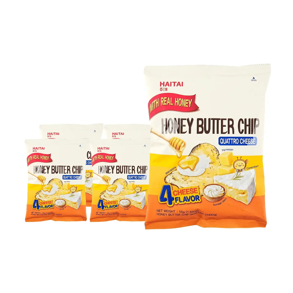 5 Pack HAITAI Korean Honey Butter Cheese Potato Chips 1.93 oz Each - 4x Cheese, Sweet Savory