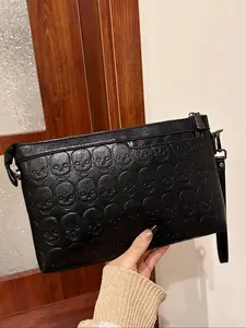 Fashion Skull Pattern PU Leather Wristlet, Casual Versatile Zipper Wristlet for Women, Trendy All-match Commuter Bag for Daily Used