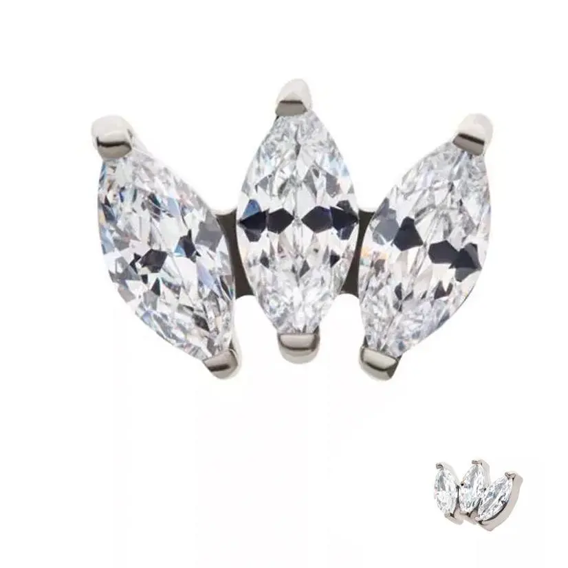 Triple Empress CZ Threadless Titanium Top