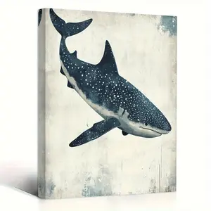 Whale Shark Canvas Wall Art - Simple Blue and White Spotted Design, Wooden Frame, Ready to Hang, Suitable for Bedroom, Kitchen, Office or Living Room Decoration, Ocean Theme Decoration