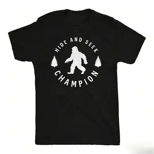 Bigfoot Hide And Seek Champion T-Shirt for Everyday Wear, Funny Sasquatch Camping Gift, Retro Outdoor Hiking Graphic Tee, Cryptid Aesthetic Top