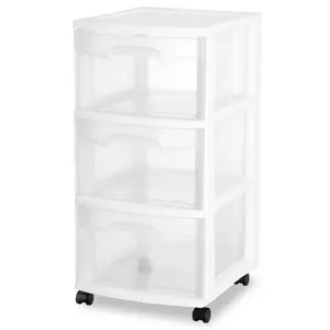 Storage Drawer, 3 Drawer Slim Plastic Storage Cart with Clear Pull Out Drawers