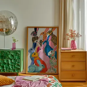 Wall Art, Rabbit Wall Art Poster Unframed , Colorful Maximalist Bunny Poster Unframed , Dopamine Decor, Eclectic Home Decor, Preppy Pop Art Animal Illustration
