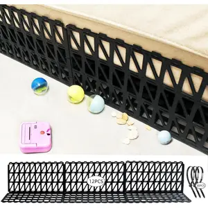12 Pcs Under Couch Blocker for Bed Adjustable Furniture Plastic Under Bed Blocker with 30 Ties Black Couch Barriers for Dogs Pets Cats (Style 2)