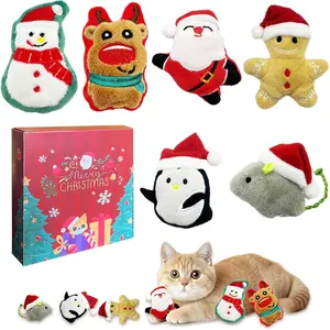 6 Pack Christmas Catnip Toys with Gift Box - Plush Santa Claus & Snowman Interactive Chew Toys for Cats/Kittens, Perfect for Indoor Play, Christmas Stocking Stuffers & Holiday Cat Gifts Cartoon Catnip Scented Cat Toy