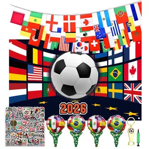 Soccer Fan Party Decoration Set – Includes International Flag Bunting, Soccer Ball Foil Balloons, Country Flag Stickers, Trophy Keychain Bottle Opener – Perfect for Soccer Match Viewing Parties, Bars, Home Decor, Gift for Soccer Enthusiants