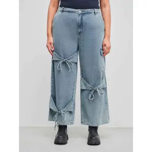 Cider [5 colors, size 12-26] Cider Denim Mid Rise Solid Bowknot Pocket Wide Leg Jeans Curve & Plus