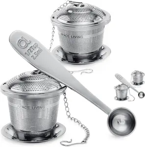 Tea Infuser Set of 2 with Scoop & Drip Tray – Ultra Fine Stainless Steel Tea Strainer for Loose Leaf Tea, Superior Brewing Experience