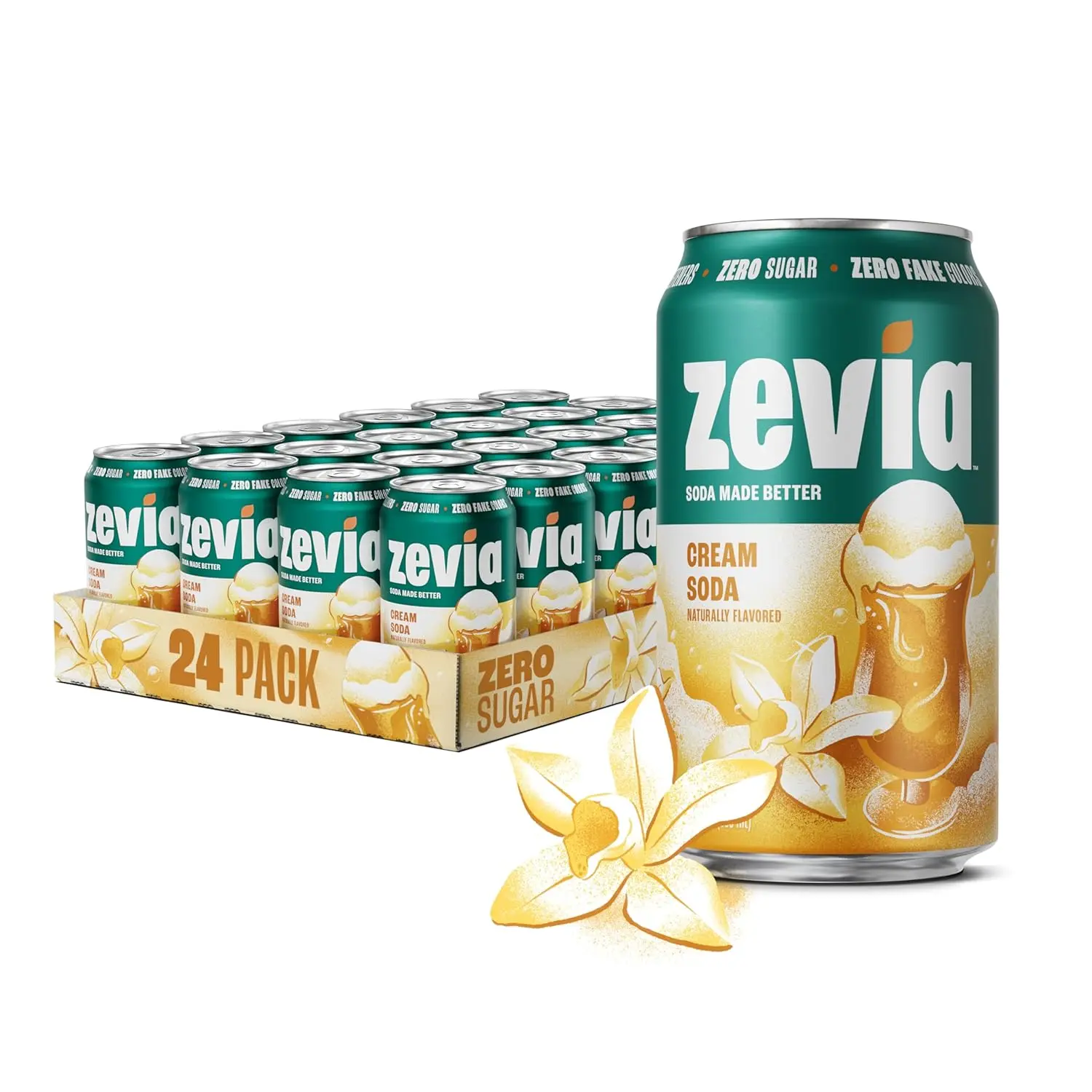 Zevia Zero Sugar Soda Peaches & Cream, 12 oz Cans 8-Pack, Caffeine Free Naturally Sweetened No Calorie Soda, Non-GMO Verified, Gluten Free & Vegan Sparkling Soft Drink