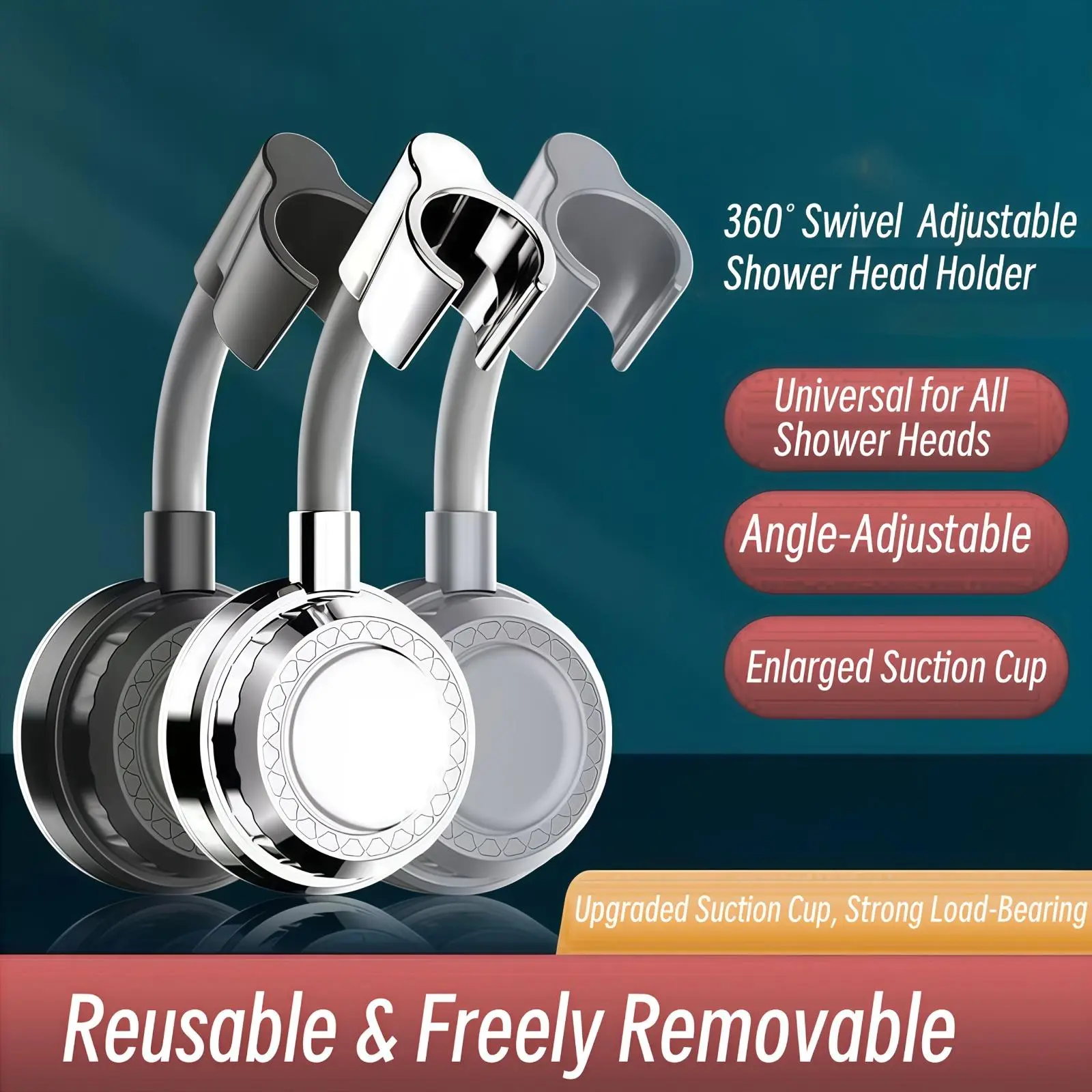 1pc Home Shower Head Holder Punch-Free Suction Cup Adjustable Moveable Removable Bathroom Toilet Shower Universal Suction Cup Shower Head Holder
