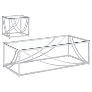 Lille 2-piece Glass Top Coffee End Sofa Table Set Chrome