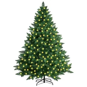HOMEYA 6.5ft Pre-lit Christmas Tree with Lights - Artificial Xmas Trees with 250 LED Warm White Lights, 750 Branch Tips, Metal Stand and Storage Bag for Indoor and Outdoor Holiday Decoration