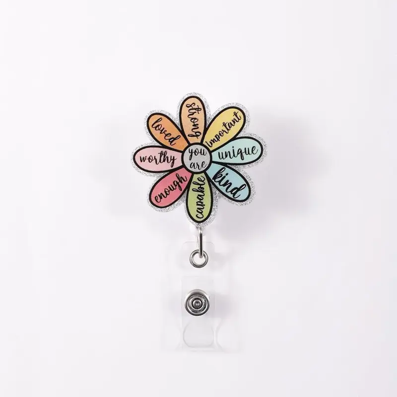 Cute Flower Design Holder, 1 Count Retractable Badge Reel, Medical Badge Holder, Badge Buddy Nursing, ID Card Holder, Id Holders For Badges, Name Tag Holder for Students, Nurses, Teachers, Office Workers, Badge Reels Retractable