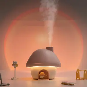 Cute Mushroom House Design Humidifier, USB Rechargeable Air Humidifier with 300ML Water Tank Capacity, Desktop Air Humidifier for Home Office Bedroom, USB Powered Humidifier