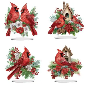 DIY Acrylic Red Cardinal Diamonds Painting Desk Tabletop Decorations for Adults Beginner