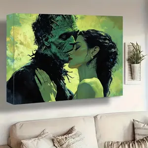 [Dark Academy, Gothic Art] Dark Academy Frankenstein and his Bride Art Poster - 1.5-inch Solid Wood Frame, Gothic Halloween Print