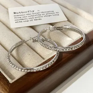 Classic Silver Hoop Earrings with Simulated Diamond,Huggie Hoop Earrings for Women, Casual Trendy Hoop Earrings, Jewelry for Party, Daily Decoration, Gifts for Girl, Wife, Friends