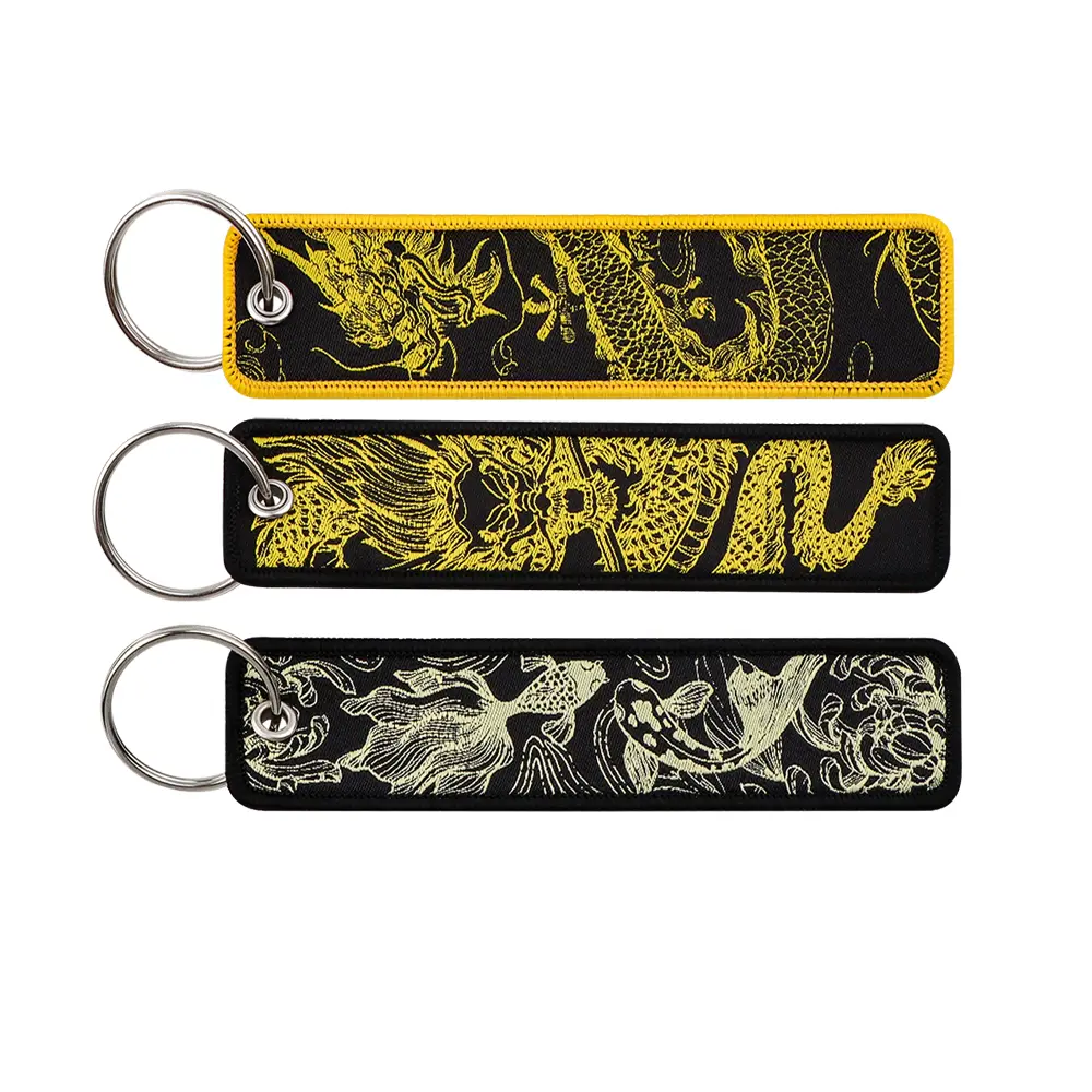 Golden Dragon Cool Men Keychain for Motorcycles Key Tag Embroidery Key Fobs Holder Key Ring Key Accessories