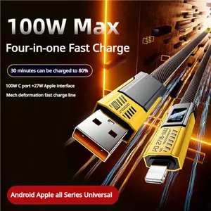 ANCwear 4 in 1 USB C Cable Lightning Cable PD 100W Fast Charging & Data Sync Flat Braide Multi Charging Cable Lightning/Type C/USB A Ports for MacBook, iPad, iPhone, Samsung usb  type b