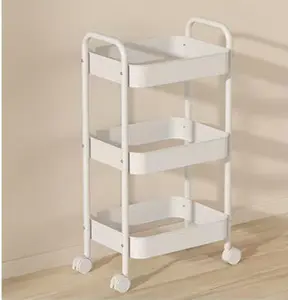 3 Tier Narrow Rolling Storage Cart for Laundry Room Bathroom Kitchen, 7.1'' Slim Utility Cart with Wheels and Lockable Casters Standing Shelf for Small Space & Between Washer and Dryer