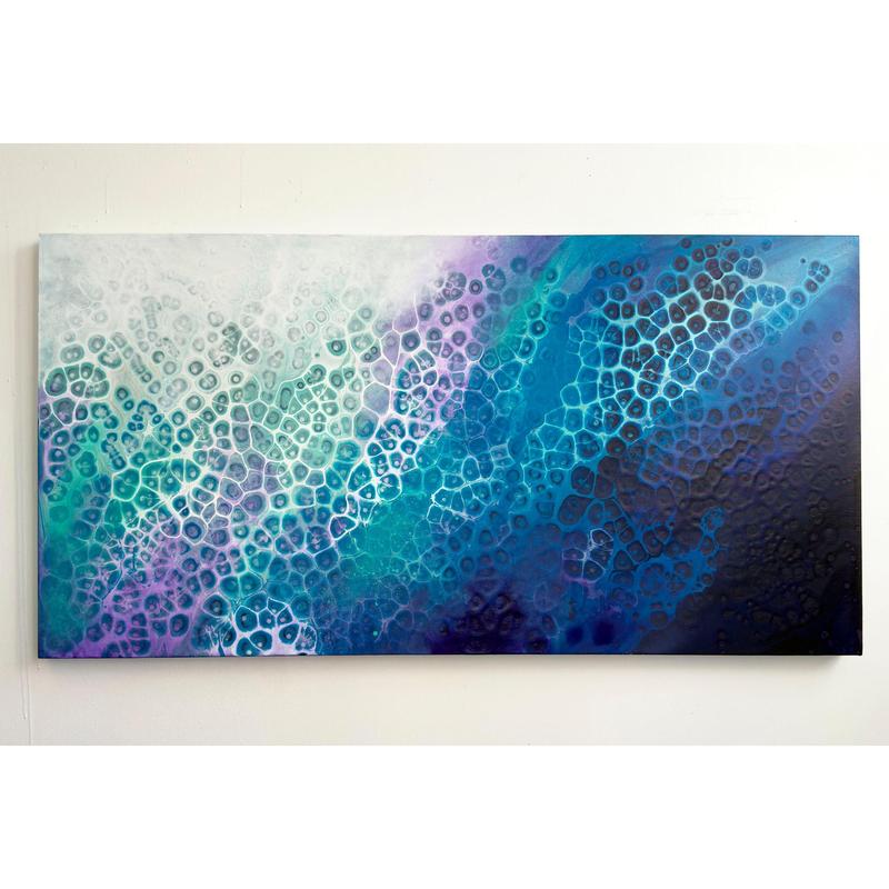 Divine Flow 24x48x1.25 Canvas Cosmic Oceans Abstract Artwork Hanging Wall Decor Satin Varnish Dripped Edges Signed Back Ready to Hang