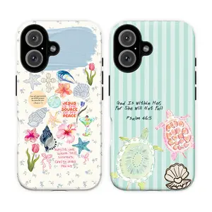 Faith Based Beach Phone Case for iPhone 17 16 15 14 13 12 11 Pro Max Plus Mini, Christian Ocean Turtle iPhone Cover, Psalm 46:5 Coastal Aesthetic Protective Case, Cute Sea Shell Summer Collage Phone Cover, Jesus Inspired Faith Gift for Women, Girls & Her
