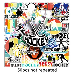 50pcs Hockey Stickers, Sports Themed Vinyl Decals, Waterproof Stickers for Water Bottle Laptop Skateboard Luggage, Hockey Player Stickers Pack for Teens Boys Sports Fans