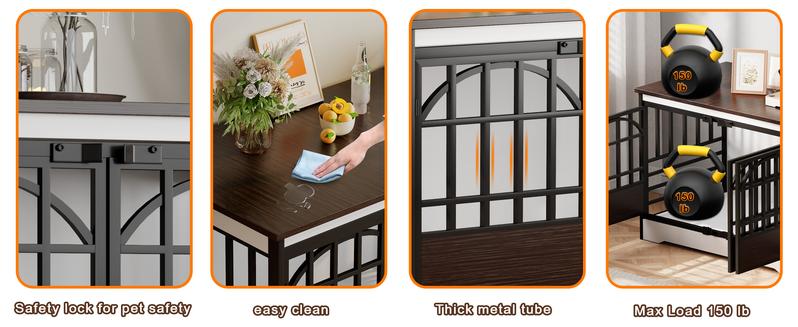 COZPAW 86 Inch Double Dog Crate Furniture for 2 Dogs, Decorative Dog Kennel Indoor TV Stand, Heavy Duty Wooden Dog Cage for Large Medium Dogs Sized Dog Pet House with Divider (Brown)