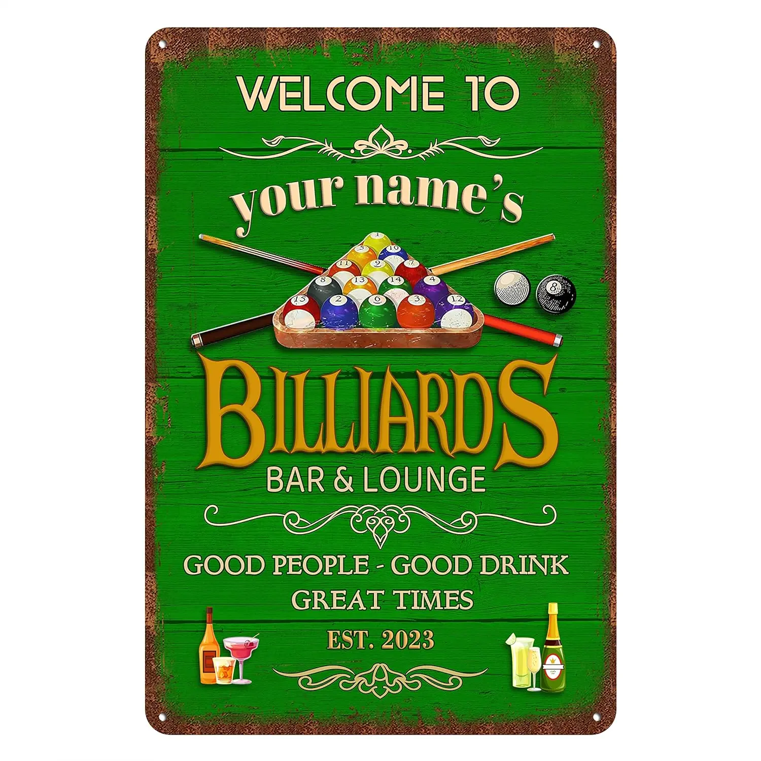 Custom Billiards Bar Sign Pool Table Metal Tin Sign Personalized Name Aluminum Sign Retro Wall Decor