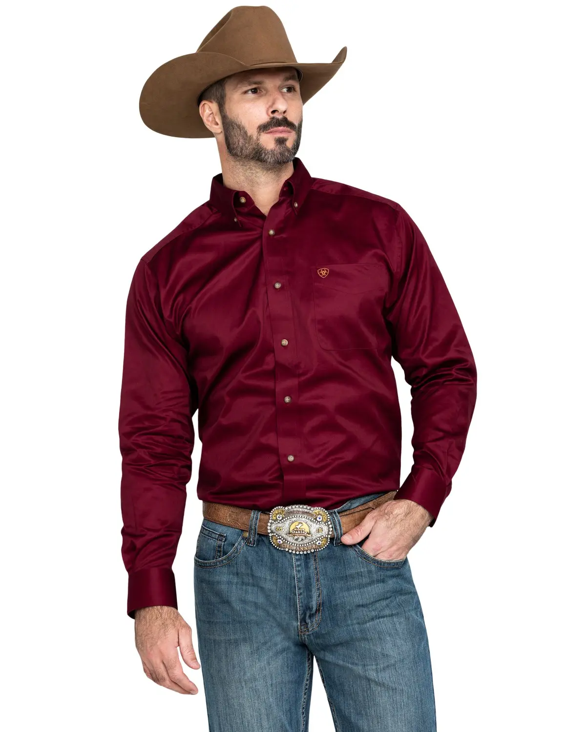 Ariat Men's Men'S Burgundy Solid Twill Long Sleeve Western Shirt - 10012635