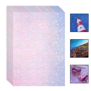 20 Sheets A4 Size Holographic Star Cold Lamination Film 8.3×11.7 Inch, Clear Waterproof Self-Adhesive Glitter Sticker Film 21×29.7 cm, Star Pattern