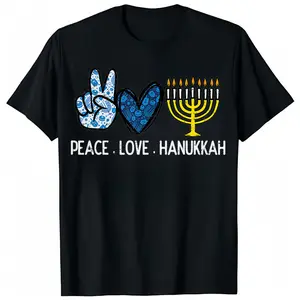 Peace Love Hanukkah Retro Chanukah Jewish Unisex Kids T-Shirt Printed in USA