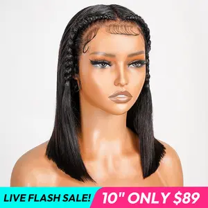 [LIVE SUPER DEAL] West Kiss 250% Density Glueless Pre Braided Human Hair Wigs Straight 13x4 Lace Front Bob Wigs Pre Stylist Wigs Pre Everything Hair