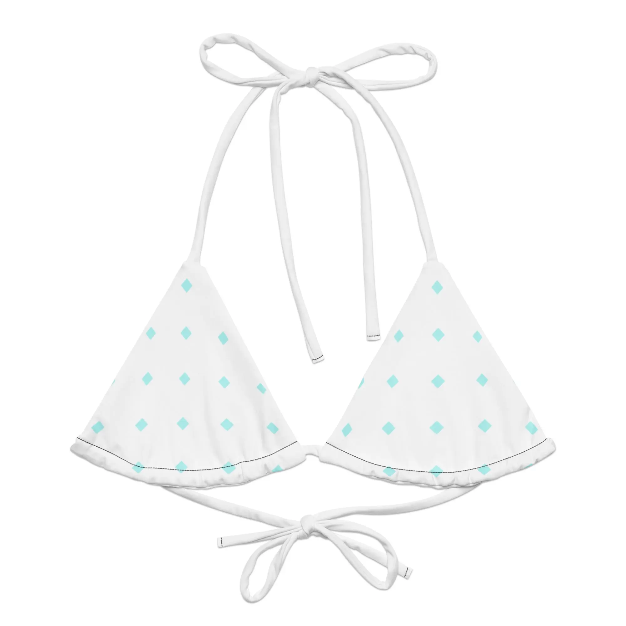 Feminine No-Wire Stretch Tie-Back All-Over Print Recycled String Bikini Top, Sports & Outdoor Swimwear Surfwear Bikini Top, Feminine Bikinis Tops, No-Wire Bikinis Tops