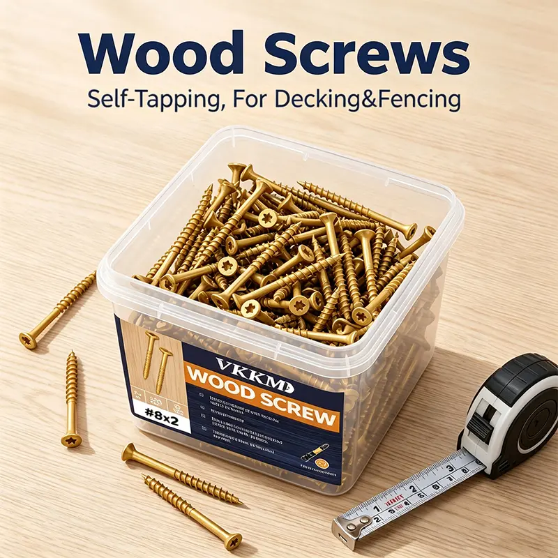 VKKM 400Pcs #8 x 2 Inch Deck Screws, T25 Star Drive Self-Tapping Exterior Wood Screws, Rust Resistant Carbon Steel Flat Head with Free T25 Bit for Outdoor Decking Fencing Treated Lumber